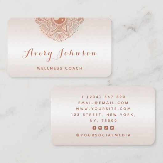 Peach Mandala Wellness Coach Modern Social Media Visitekaartje (Voorkant / Achterkant)