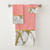 PEACH MARBLE GOLD BATHROOM TOWEL SET BAD HANDDOEK (Insitu)