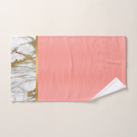 PEACH MARBLE GOLD BATHROOM TOWEL SET BAD HANDDOEK (Handdoek)