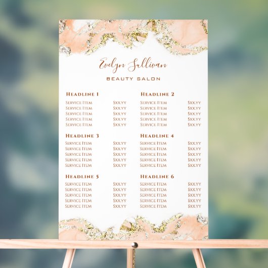 Peach Marbling Design prijslijst Acryl Bord (Neutraal)