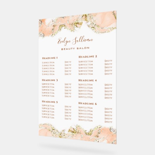 Peach Marbling Design prijslijst Acryl Bord (Hoek)