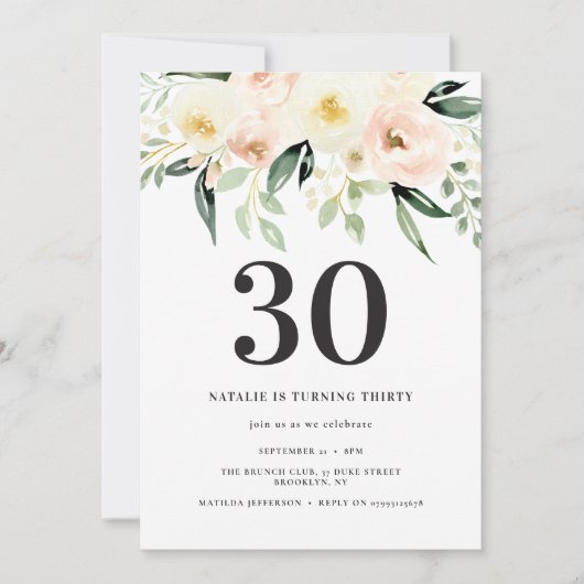 Peach marine waterverf floral 30th verjaardagsfees (Voorkant)