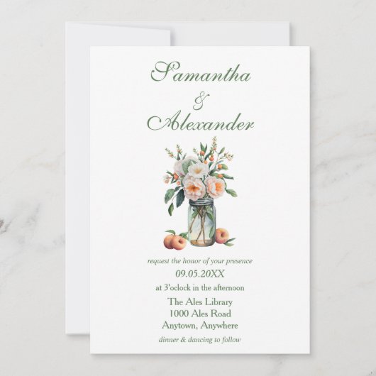 Peach Mason Jar Bruiloft Kaart (Voorkant)