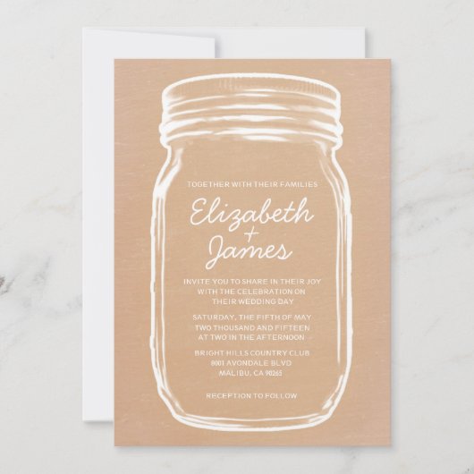 Peach  Mason Jar Wedding Invitations Kaart (Voorkant)