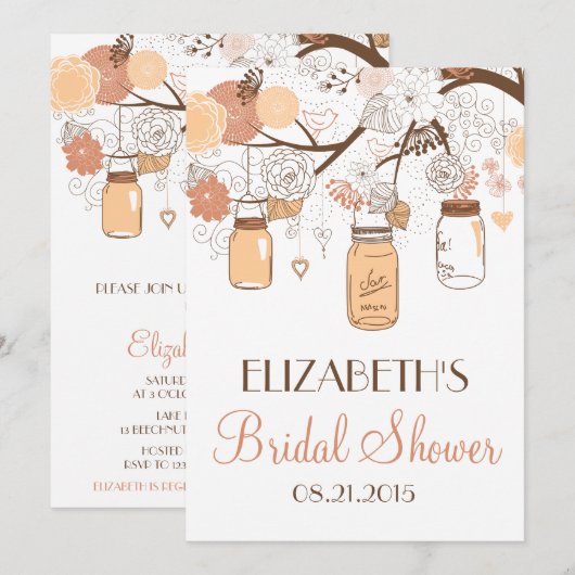 Peach Mason Jars Bridal Shower Kaart (Voorkant / Achterkant)