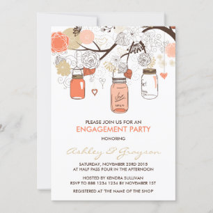 Peach Mason Jars Engagement Party Kaart