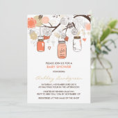 Peach Mason Jars Spring Baby shower Invitation Kaart (Staand voorkant)
