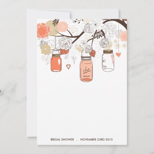 Peach Mason Jars Spring Baby shower Invitation Kaart (Achterkant)
