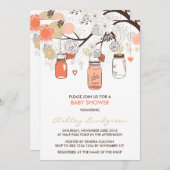 Peach Mason Jars Spring Baby shower Invitation Kaart (Voorkant / Achterkant)