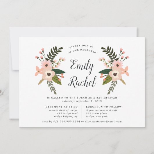 Peach Meadow Bat Mitzvah Invitation Kaart (Voorkant)