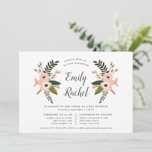 Peach Meadow Bat Mitzvah Invitation Kaart (Staand voorkant)