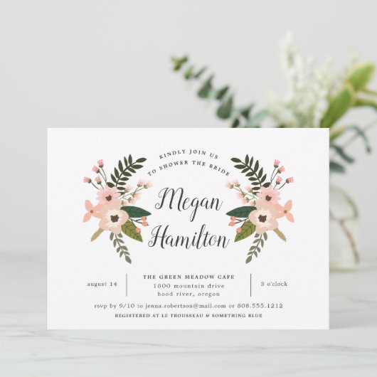 Peach Meadow Bridal Shower Invitation Kaart (Staand voorkant)