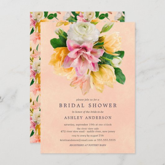 Peach Meadow Floral Bridal Shower Invitation Kaart (Voorkant / Achterkant)