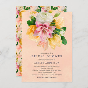 Peach Meadow Floral Bridal Shower Invitation Kaart