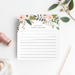 Peach Meadow | Gepersonaliseerde leningen Notitieblok<br><div class="desc">Het glazen notitieblok met florale bloem is voorzien van een bovenrand van perzik en een zwarte roze bloemen,  knoppen en groene botanische stoffen. Personaliseer met twee lijnen van douanetekst in moderne letters; getoond met de Franse groet "bonjour" en jouw naam. Gelineerd.</div>