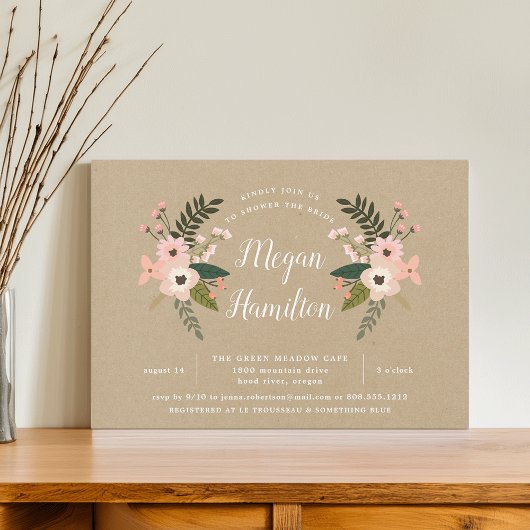 Peach Meadow Kraft Bridal Showuitnodiging Kaart