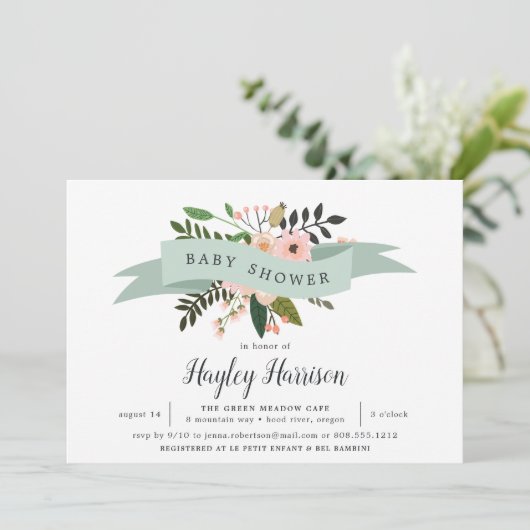 Peach Meadow | Uitnodiging tot Baby shower (Staand voorkant)