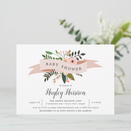 Peach Meadow | Uitnodiging tot Baby shower (Staand voorkant)