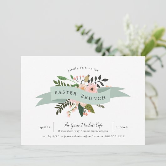 Peach Meadow | Uitnodiging tot Pasen-Brunch (Staand voorkant)