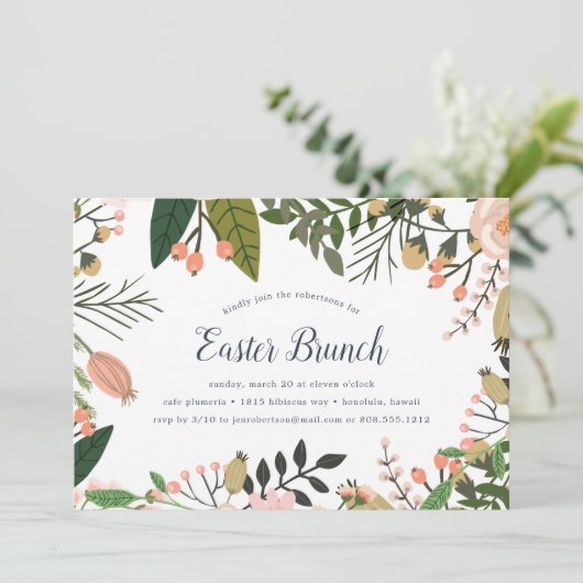 Peach Meadow | Uitnodiging tot Pasen-Brunch (Staand voorkant)