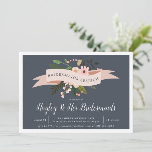 Peach Meadow | Uitnodiging van Bridesmaids Brunch (Staand voorkant)