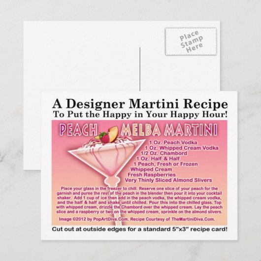 Peach Melba Martini Recept Briefkaart (Voorkant / Achterkant)