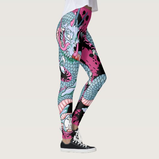 Peach Melba Splash Dragon Tattoo op Roze Leggings (Rechts)