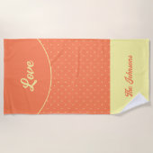 Peach Mid Century Yellow Retro Stippen Zomerliefde Strandlaken (Voorkant)