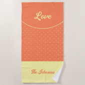 Peach Mid Century Yellow Retro Stippen Zomerliefde Strandlaken (Voorkant)