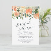 Peach Midzomer Floral | Bridal Shower-uitnodiging Kaart (Staand voorkant)