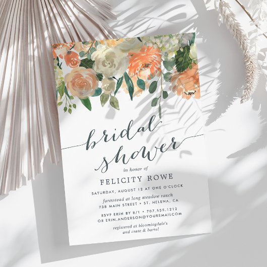 Peach Midzomer Floral | Bridal Shower-uitnodiging Kaart