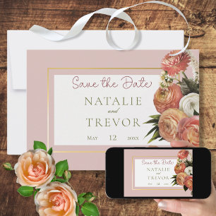 Peach Mimosa Blooms Floral Save the Date Kaart
