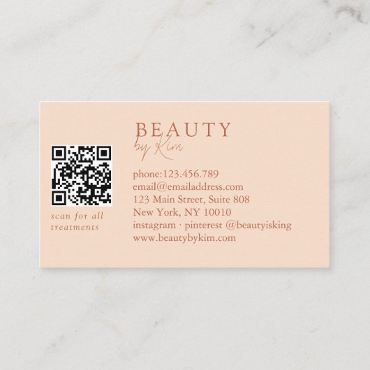 Peach Minimal Elegant Salon QR Code Visitekaartje (Achterkant)