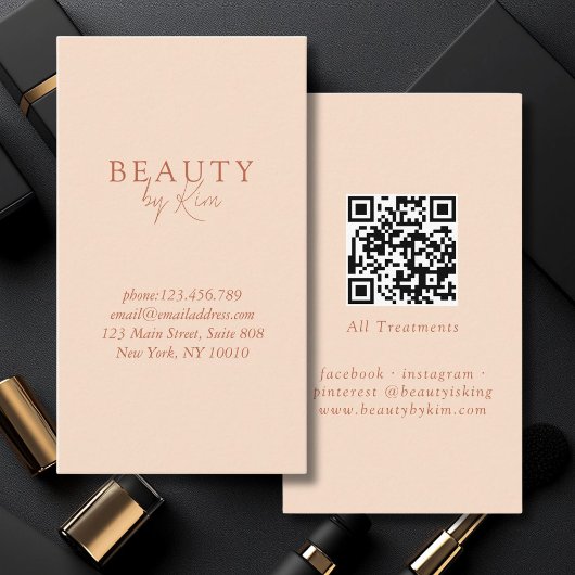 Peach Minimal Elegant, Salon QR-code Visitekaartje