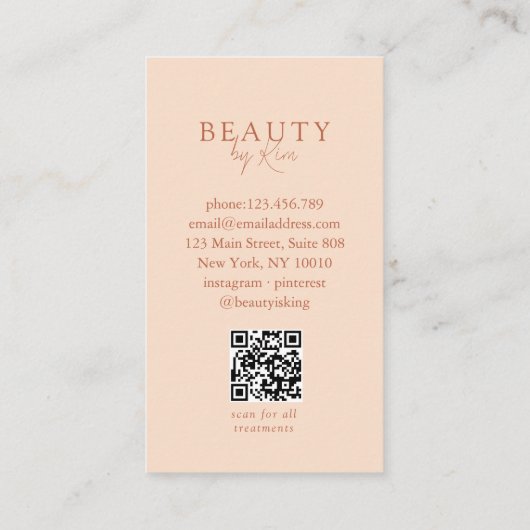 Peach Minimal Salon QR Code Loyalty Visitekaartje (Achterkant)
