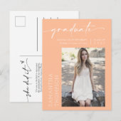 Peach Minimalist Script Ze deed het foto Afstudeer Briefkaart (Voorkant / Achterkant)
