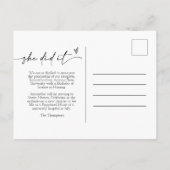 Peach Minimalist Script Ze deed het foto Afstudeer Briefkaart (Achterkant)