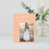 Peach Minimalist Script Ze deed het foto Afstudeer Briefkaart (Staand voorkant)