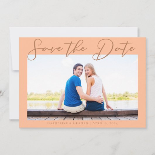Peach minimalistisch Verloving foto Save The Date (Voorkant)