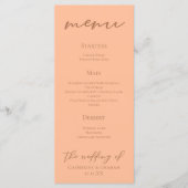 Peach minimalistische typografie zomer bruiloft menu (Voorkant)