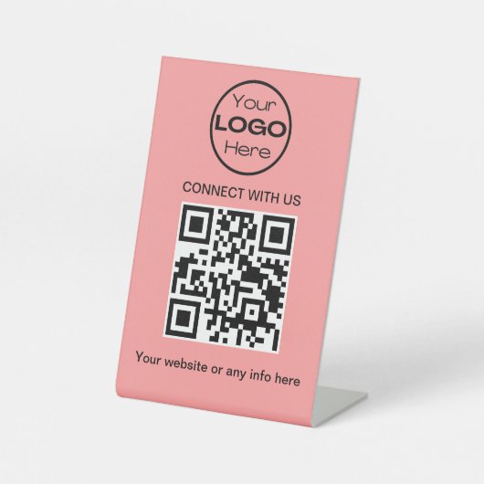 Peach Minimalistische zakelijke Logo en QR-code Reclamebord Met Voetstuk (Voorkant)