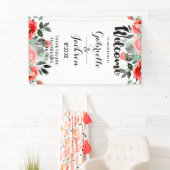 Peach & Mint Bloemen Waterverf Bruiloft Welkom Spandoek (Insitu)