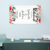 Peach & Mint Bloemen Waterverf Bruiloft Welkom Spandoek (Beurs)