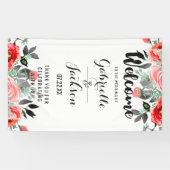 Peach & Mint Bloemen Waterverf Bruiloft Welkom Spandoek (Horizontaal)
