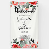 Peach & Mint Bloemen Waterverf Bruiloft Welkom Spandoek (Verticaal)