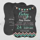 Peach & Mint Bunting Flag Chalkboard Baby shower Kaart (Voorkant / Achterkant)