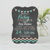 Peach & Mint Bunting Flag Chalkboard Baby shower Kaart (Staand voorkant)
