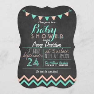 Peach & Mint Bunting Flag Chalkboard Baby shower Kaart