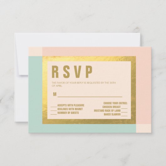 Peach Mint + Gold Foil RSVP | BRUILOFTEN (Voorkant)