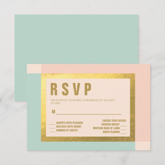 Peach Mint + Gold Foil RSVP | BRUILOFTEN (Voorkant / Achterkant)